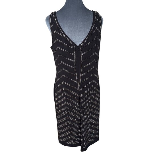 Carmen Marc Valvo Black Studded Chevron Sleeveless V-Neck Bodycon Dress XL Polye - Picture 4 of 5